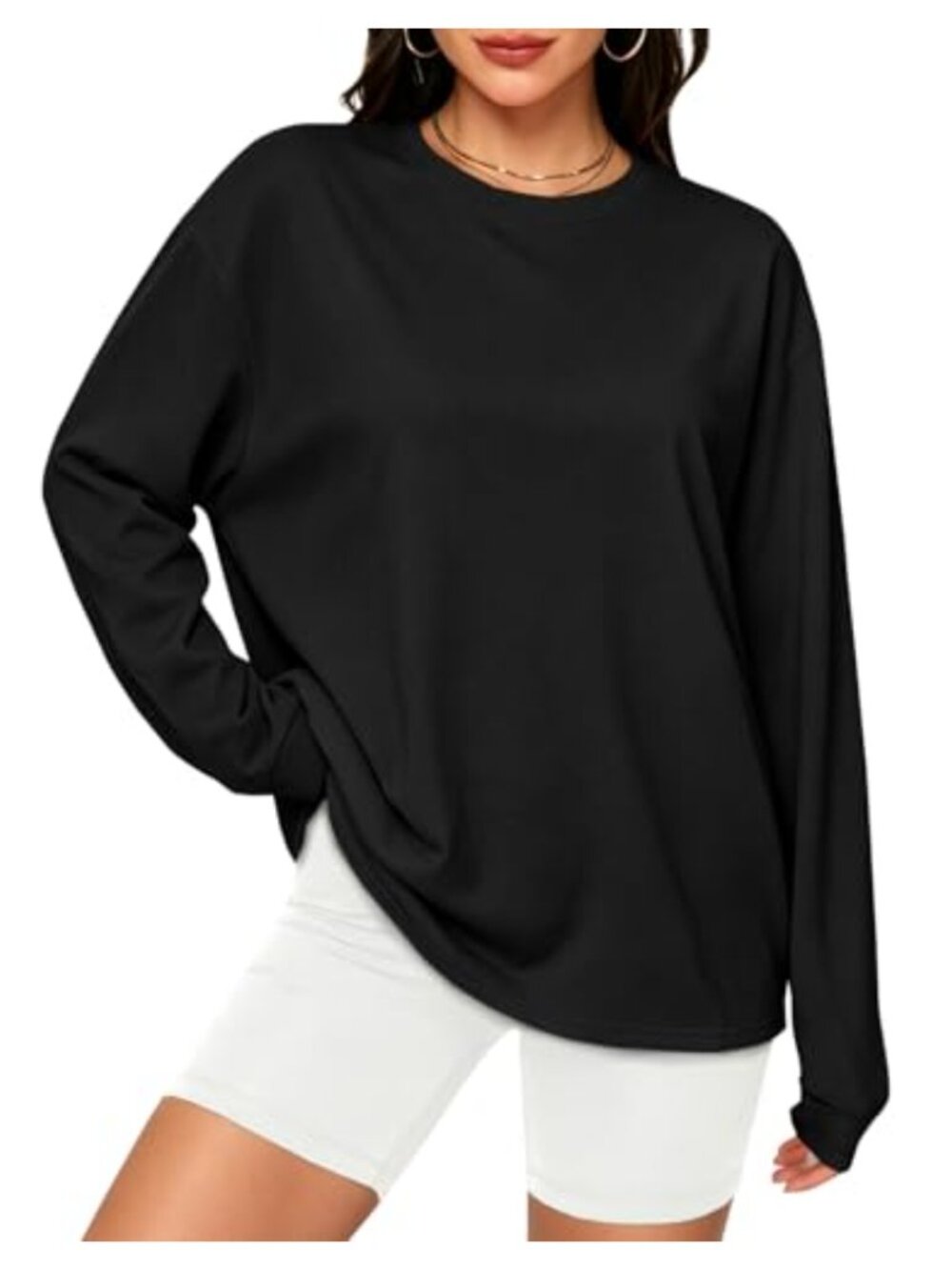 Oversized Long Sleeve Crew Neck T-Shirt Loose Fit Casual Basic Top